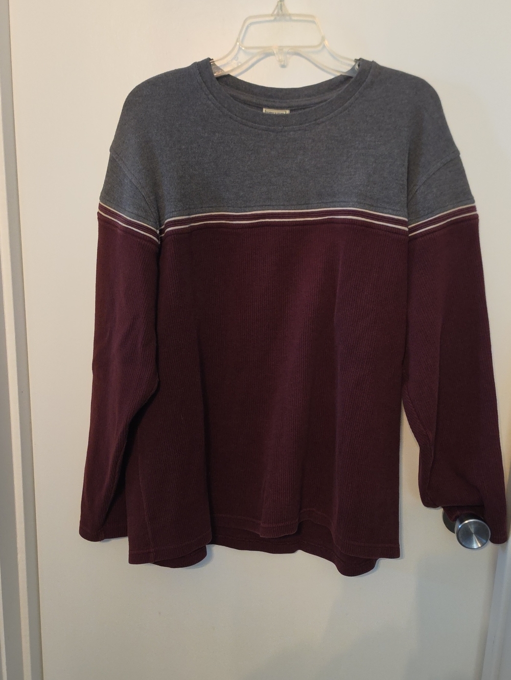 Steve & Barry's Two-Tone Crewneck Sweater in Gray and Plum